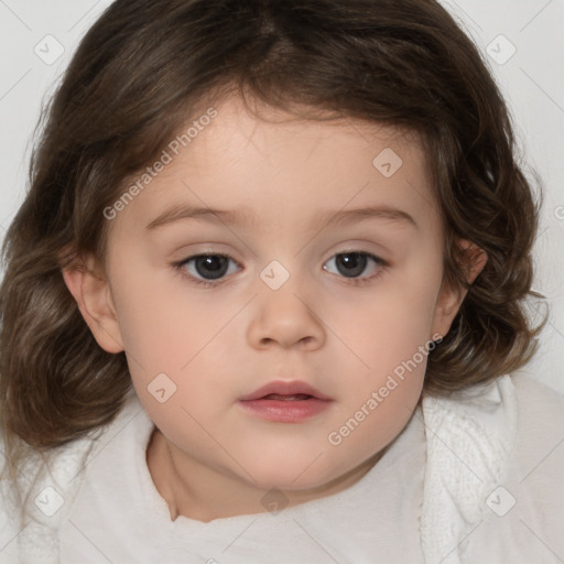 Neutral white child female with medium  brown hair and brown eyes