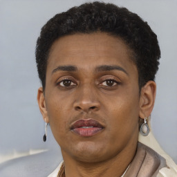 Neutral black young-adult female with short  brown hair and brown eyes