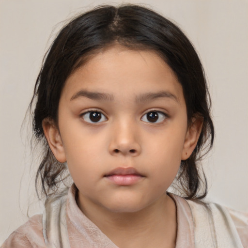 Neutral asian child female with medium  brown hair and brown eyes