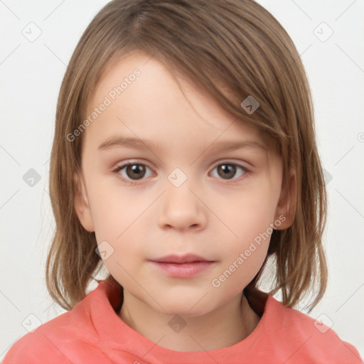 Neutral white child female with medium  brown hair and brown eyes