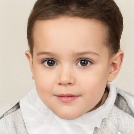 Neutral white child female with short  brown hair and brown eyes