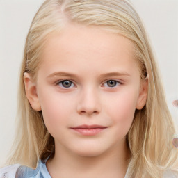 Neutral white child female with medium  brown hair and blue eyes