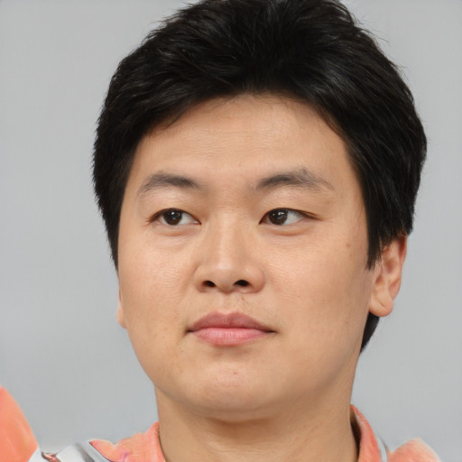 Neutral asian young-adult male with short  brown hair and brown eyes