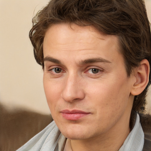 Neutral white young-adult male with medium  brown hair and brown eyes