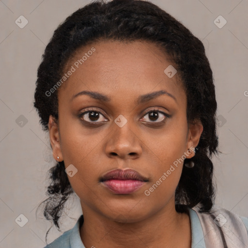 Neutral black young-adult female with medium  black hair and brown eyes