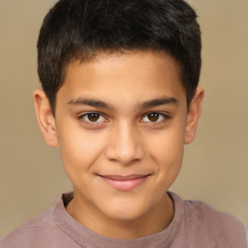 Joyful latino child male with short  brown hair and brown eyes