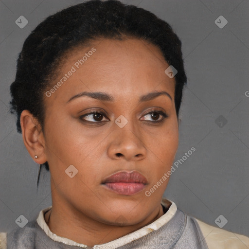 Neutral black young-adult female with short  brown hair and brown eyes