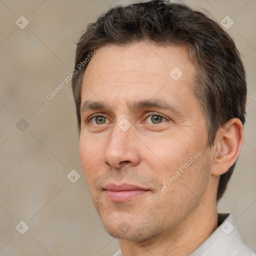 Neutral white adult male with short  brown hair and brown eyes