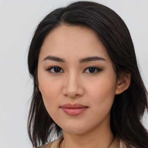 Neutral asian young-adult female with long  black hair and brown eyes