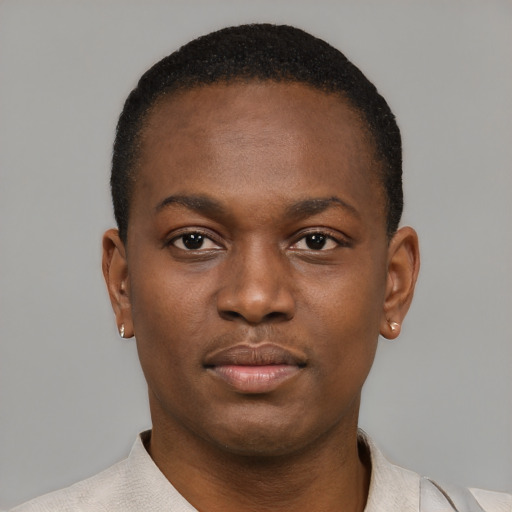 Neutral black young-adult male with short  brown hair and brown eyes
