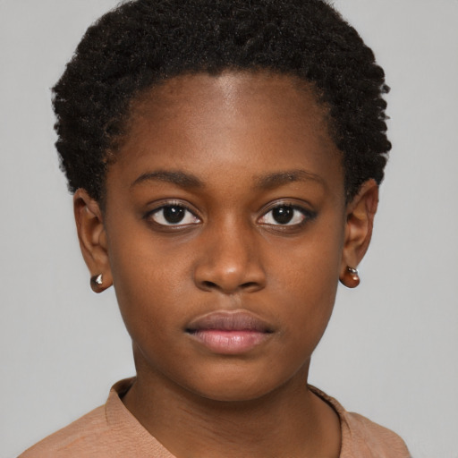 Neutral black child female with short  brown hair and brown eyes