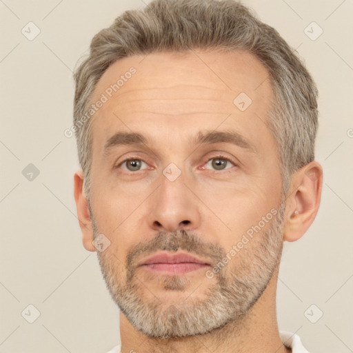 Neutral white adult male with short  brown hair and brown eyes