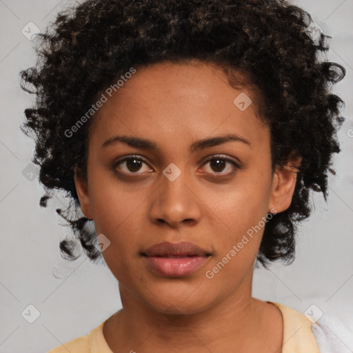 Neutral black young-adult female with short  brown hair and brown eyes