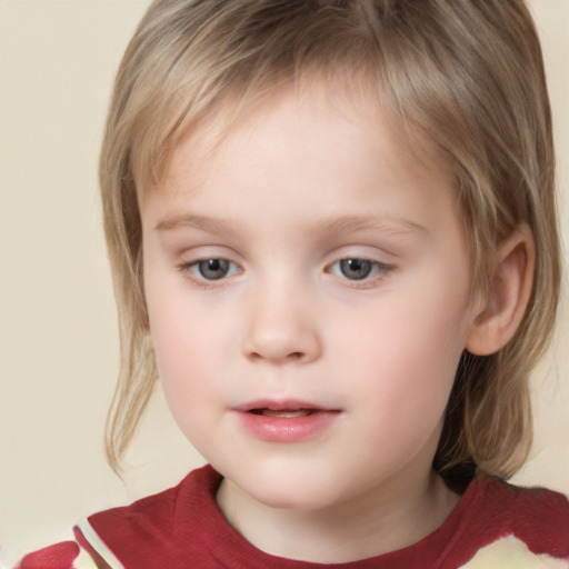 Neutral white child female with medium  brown hair and grey eyes