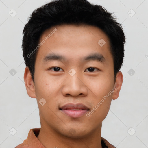 Neutral asian young-adult male with short  black hair and brown eyes