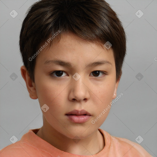 Neutral white child female with short  brown hair and brown eyes