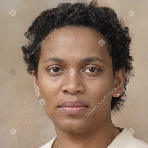 Neutral black young-adult female with short  brown hair and brown eyes