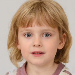 Neutral white child female with medium  brown hair and blue eyes