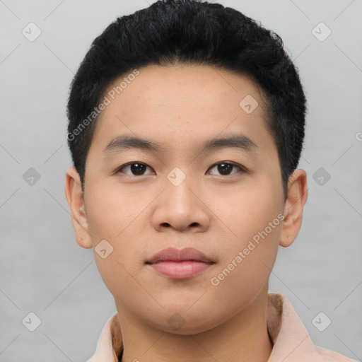 Neutral asian young-adult male with short  black hair and brown eyes