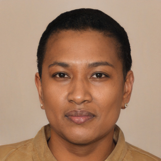 Neutral latino young-adult female with short  black hair and brown eyes