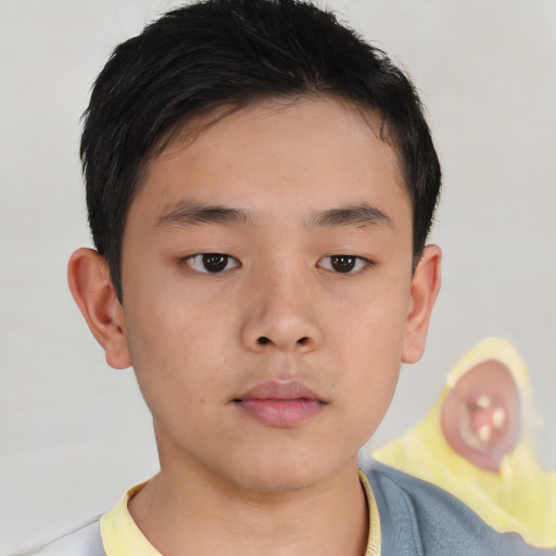 Neutral asian child male with short  brown hair and brown eyes