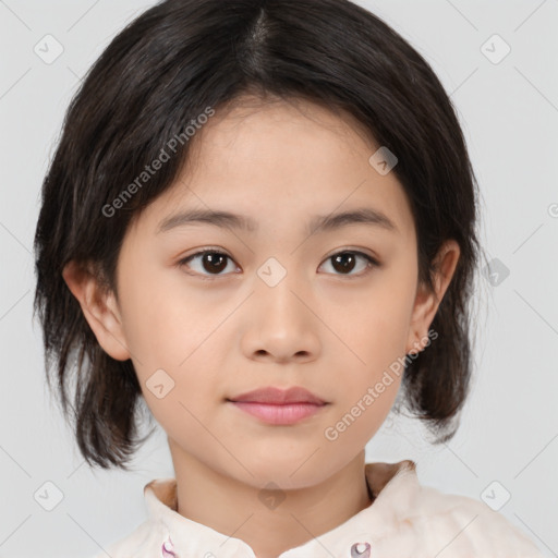 Neutral asian young-adult female with medium  brown hair and brown eyes