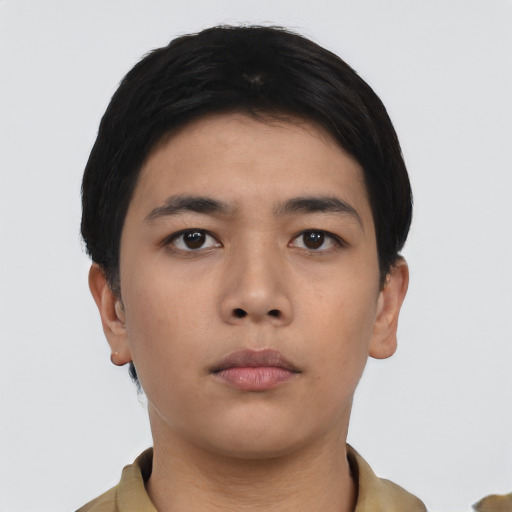 Neutral asian young-adult male with short  black hair and brown eyes