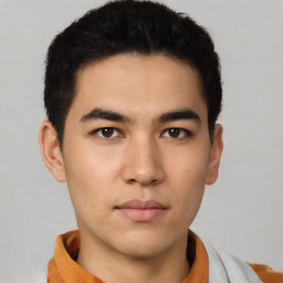 Neutral asian young-adult male with short  brown hair and brown eyes