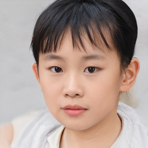 Neutral asian child female with short  brown hair and brown eyes