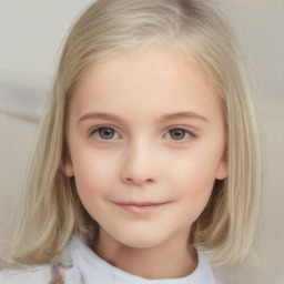 Neutral white child female with medium  brown hair and grey eyes