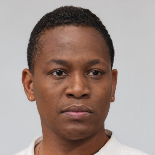 Neutral black young-adult male with short  brown hair and brown eyes