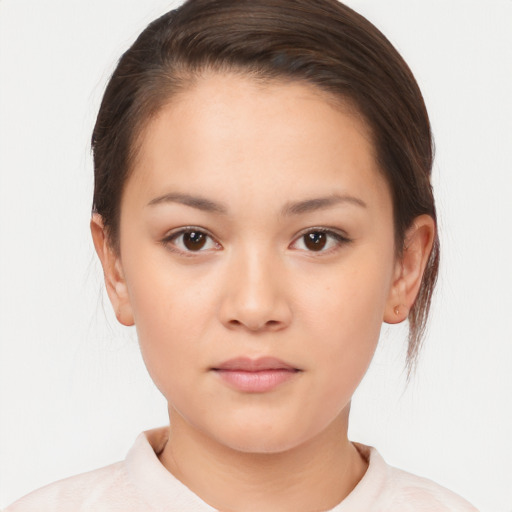 Neutral white young-adult female with short  brown hair and brown eyes