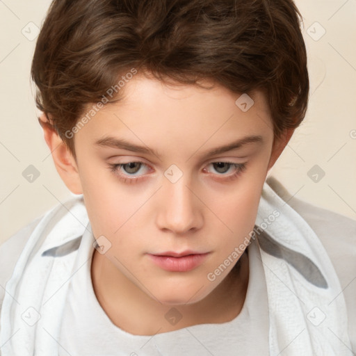 Neutral white child male with medium  brown hair and brown eyes