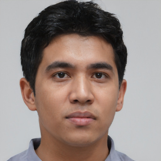 Neutral asian young-adult male with short  black hair and brown eyes