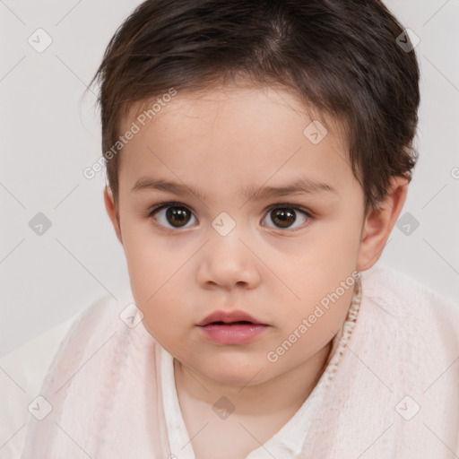 Neutral white child female with short  brown hair and brown eyes