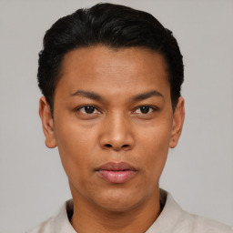 Neutral asian young-adult male with short  black hair and brown eyes