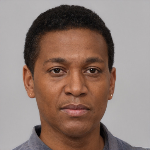 Neutral latino adult male with short  brown hair and brown eyes