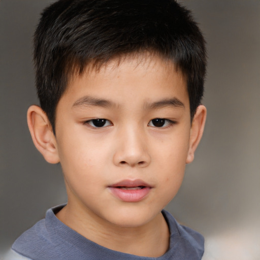 Neutral asian child male with short  brown hair and brown eyes