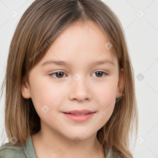 Neutral white child female with medium  brown hair and brown eyes