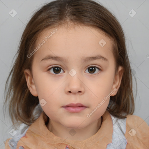 Neutral white child female with medium  brown hair and brown eyes