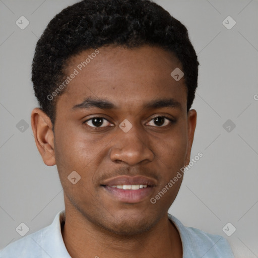 Neutral black young-adult male with short  brown hair and brown eyes