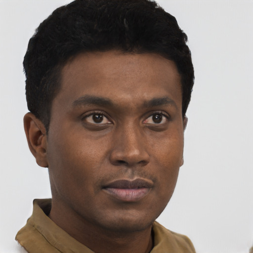 Neutral black young-adult male with short  brown hair and brown eyes
