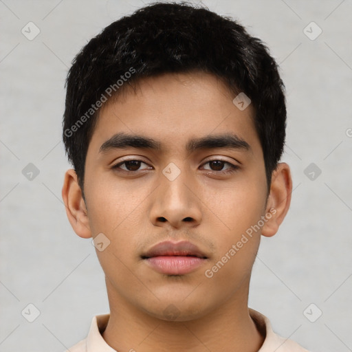 Neutral asian young-adult male with short  black hair and brown eyes