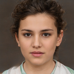 Neutral white young-adult female with short  brown hair and brown eyes