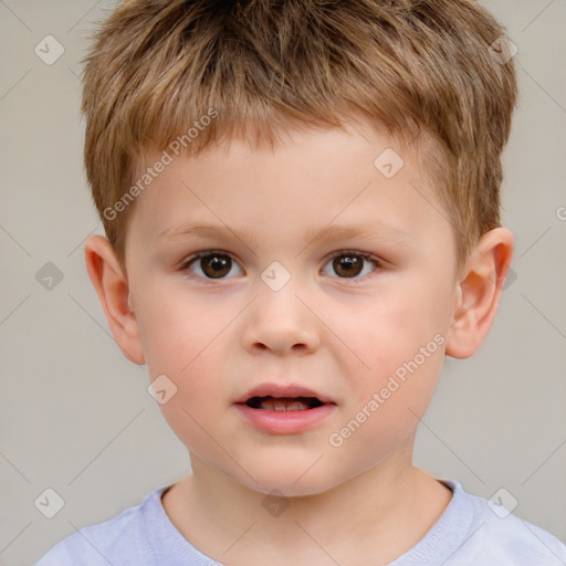 Neutral white child male with short  brown hair and brown eyes