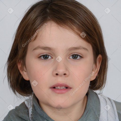 Neutral white child female with medium  brown hair and brown eyes