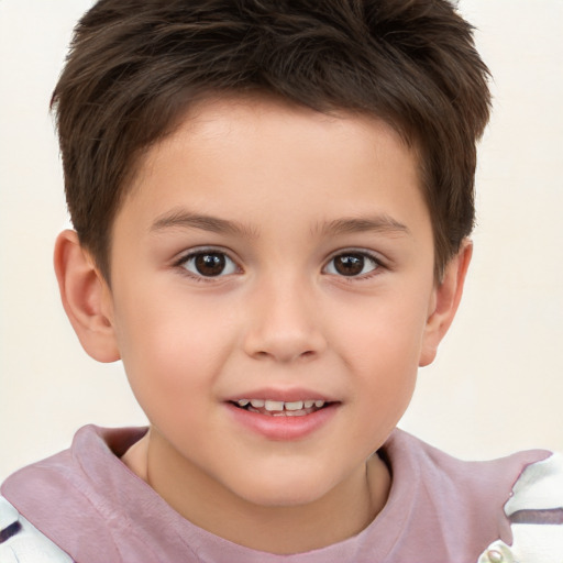 Joyful white child male with short  brown hair and brown eyes