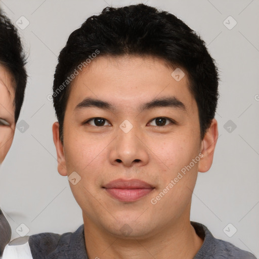 Neutral asian young-adult male with short  black hair and brown eyes