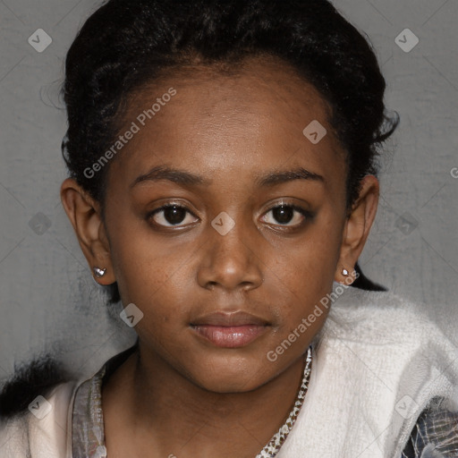 Neutral black young-adult female with short  brown hair and brown eyes