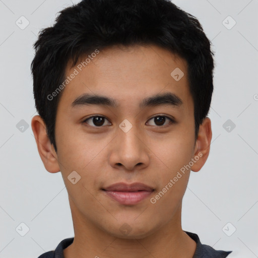 Neutral asian young-adult male with short  brown hair and brown eyes